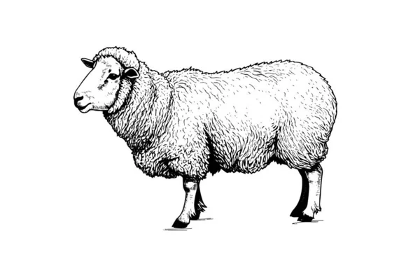 Roztomilé Ovce Nebo Jehněčí Rytí Styl Vektorové Ilustrace Realistický Obrázek — Stockový vektor