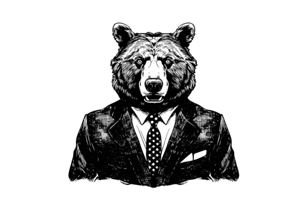 在Tuxedo标识类型矢量雕刻风格插图中的熊 — 图库矢量图片
