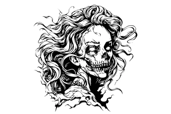 Cabeça Zombie Esboço Tinta Facial Caminhada Mão Morta Desenho Vetor —  Vetores de Stock