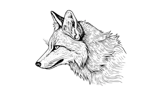 狐狸牌吉祥物手绘墨迹素描 版画风格的矢量图解 — 图库矢量图片