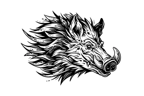 Wildschwein Oder Wildschwein Kopf Zeichnung Tusche Skizze Vintage Stil Vektor — Stockvektor