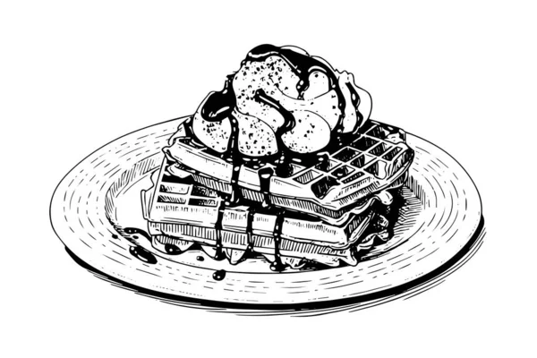Вафли Наброском Чернил Ручной Работы Мороженого Векторная Иллюстрация Стиля Гравировки — стоковый вектор