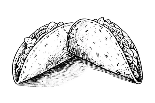 手绘玉米卷的墨水草图 传统的墨西哥快餐插图 矢量绘图 — 图库矢量图片
