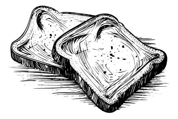 Начерк Скибочок Тостів Хліб Гравірування Ручному Мальованому Стилі Векторні Ілюстрації — стоковий вектор