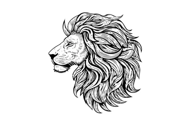Lion Head Hand Draw Vintage Engraving Black White Vector Illustration — Stock Vector