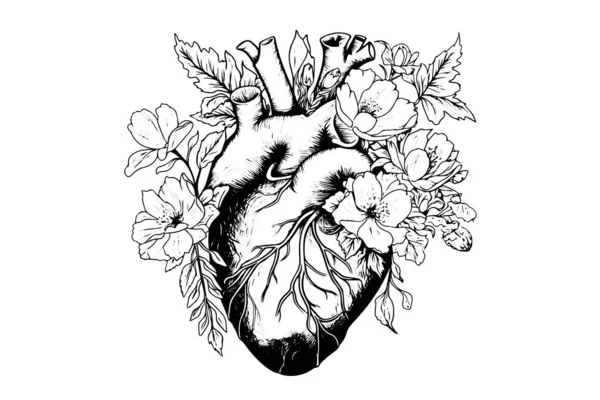 День Святого Валентина Листівка Старовинна Ілюстрація Квіткове Анатомічне Серце Векторні — стоковий вектор