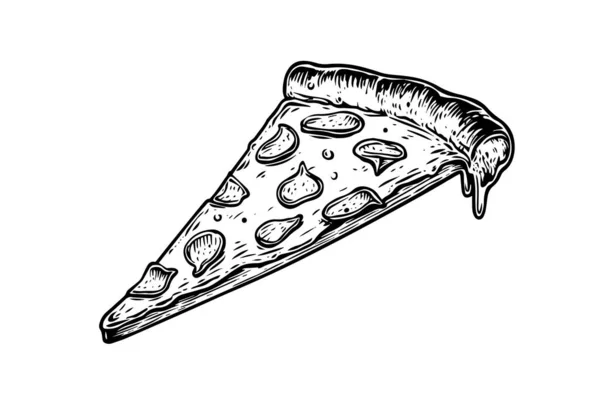 ピザの手のスライス 彫刻スタイルベクターイラスト — ストックベクタ
