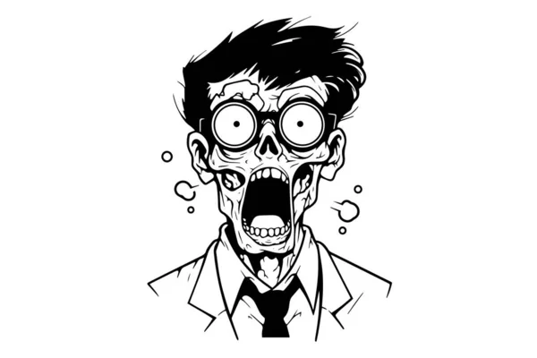 Zombie Office Worker Hand Drawn Ink Sketch Engraved Style Vector — Stock Vector