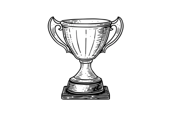 優勝トロフィーカップ手描きインクスケッチ 彫刻されたスタイルのヴィンテージイラスト — ストックベクタ