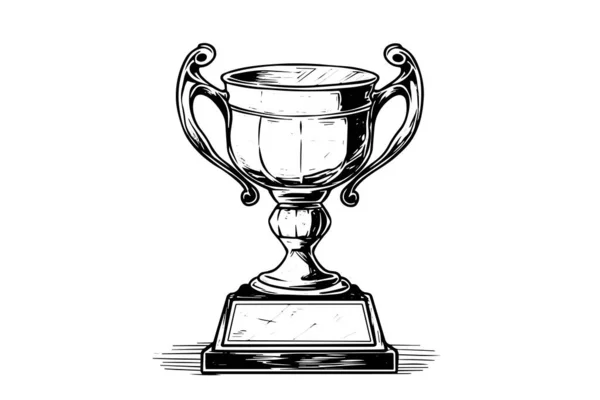 Ganador Trofeo Taza Dibujado Mano Boceto Tinta Estilo Grabado Ilustración — Vector de stock