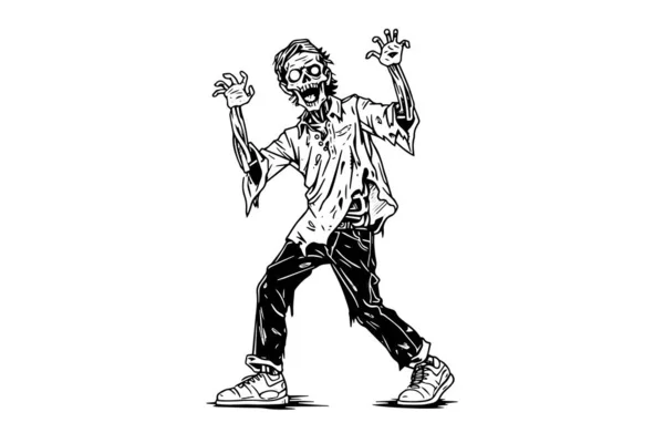 Zombie Ręcznie Rysowane Szkic Atramentu Grawerowany Styl Wektor Ilustracja — Wektor stockowy