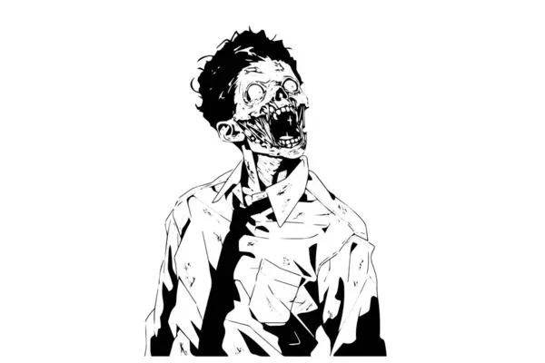 Zombie Pekerja Kantor Tangan Menggambar Sketsa Tinta Ilustrasi Vektor Gaya - Stok Vektor