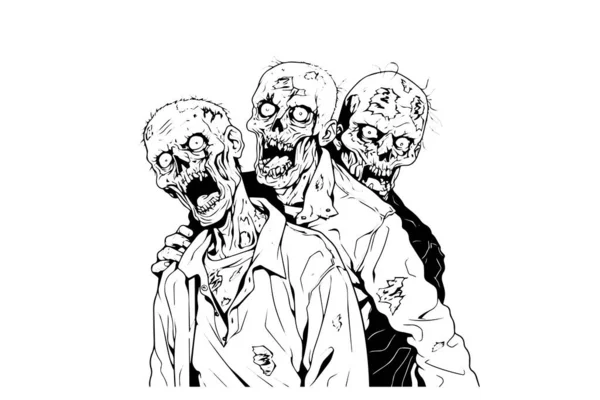 Zombie Dibujado Mano Boceto Tinta Ilustración Vectores Estilo Grabado — Archivo Imágenes Vectoriales