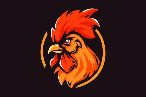 Logo Vecteur Poulet Épicé Chaud Mascotte Coq Emblème Avec Tête — Image vectorielle