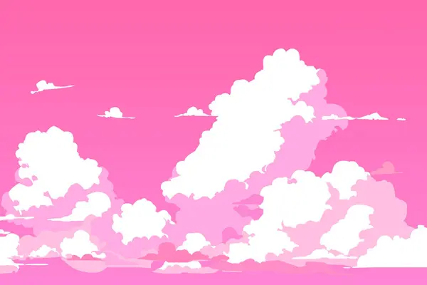 Vector Pink Sky Clouds Anime Clean Style Background Design — Stock Vector