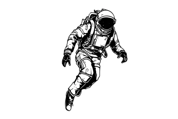 Astronaut Rymdman Handritade Bläck Skiss Gravyr Stil Vektor Illustration — Stock vektor