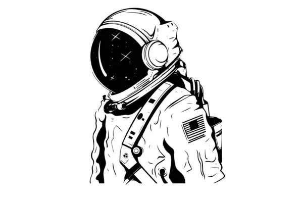Astronauta Astronauta Dibujado Mano Boceto Tinta Grabado Estilo Vector Ilustración — Archivo Imágenes Vectoriales