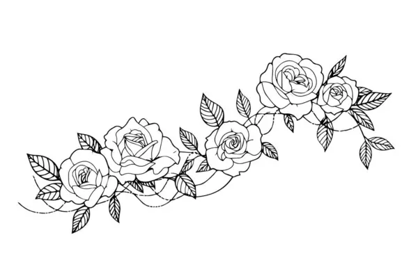 玫瑰边境 古老的简单线条艺术 手绘水墨画 雕刻矢量图解 — 图库矢量图片