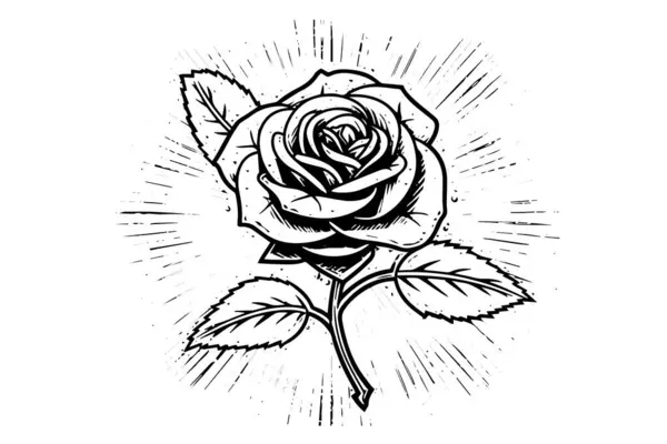 Elegantní Rose Ročník Jednoduchý Line Art Ručně Kreslená Kresba Inkoustu — Stockový vektor