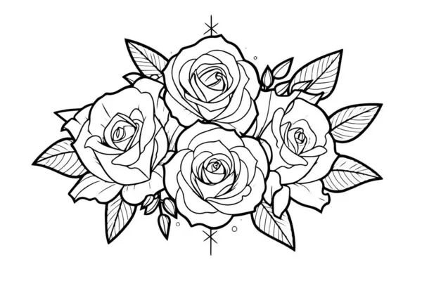 Elegante Rose Vintage Eenvoudige Lijn Kunst Met Hand Getekend Inktschets — Stockvector