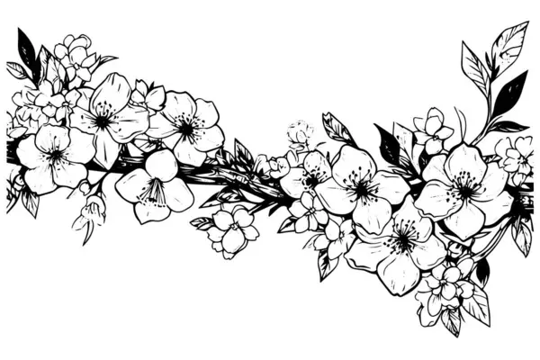 Kirschblüten Handgezeichnete Tuschskizze Sakura Gravurstil Vektorillustration — Stockvektor