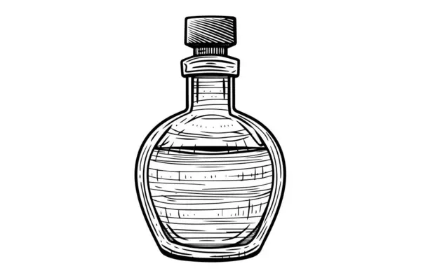 木製のストッパー手描きインクスケッチ付きのボトル 彫刻されたスタイルのベクトルイラスト — ストックベクタ