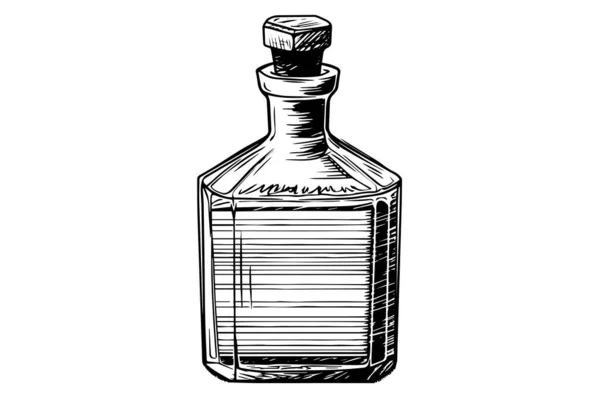 Bottiglia Con Tappo Legno Disegnato Mano Schizzo Inchiostro Illustrazione Vettoriale — Vettoriale Stock