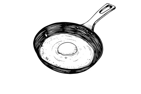 煎蛋放在煎锅上 手绘墨迹素描 雕刻风格矢量插图 — 图库矢量图片