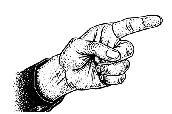 Pointing Finger Vector Black Vintage Engraved Illustration Hand Drawn Ink — Stock Vector