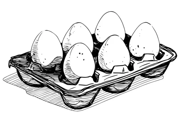 卵の箱 手描きインクのスケッチ 彫刻スタイルベクトルイラスト — ストックベクタ