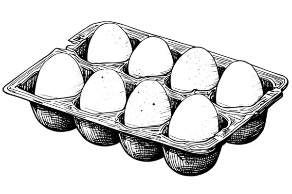 Caixa Ovos Esboço Tinta Desenhada Mão Ilustração Vetorial Estilo Gravura — Vetor de Stock