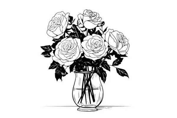 Růžová Květinová Ručně Kreslená Kresba Obrázek Vektoru Stylu Gravírování Stock Ilustrace