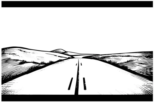 Jednoduchá Silnice Ručně Kreslené Inkoust Náčrt Dálnice Krajiny Vektorová Ilustrace Vektorová Grafika