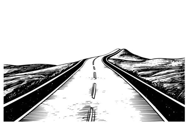 Jednoduchá Silnice Ručně Kreslené Inkoust Náčrt Dálnice Krajiny Vektorová Ilustrace Stock Vektory