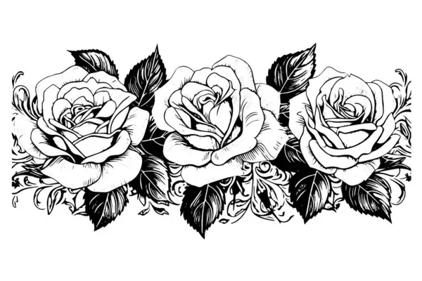 Růže Okraj Ručně Kreslené Inkoust Náčrt Obrázek Vektoru Stylu Gravírování Royalty Free Stock Vektory