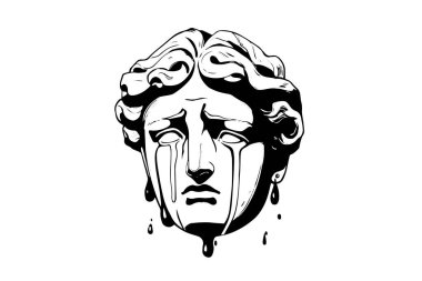 Crying hermes head hand drawn ink sketch. Engraved style vector illustration
