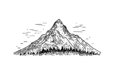 Vintage Mountain Landscape Sketch: Hand-Drawn Vectror Illustration of Rocky Peaks