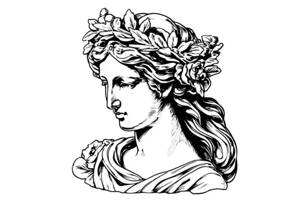 stock vector Aphrodite head hand drawn ink sketch. Engraved style vector illustration