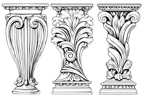 stock vector Ancient Column Collection: Vintage Vector Illustrations of Roman and Greek Architecture Element