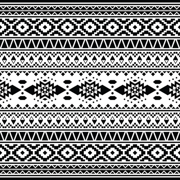 美洲土著民族几何图案的黑白图案设计 阿兹特克风格的部落条纹无缝图案 纺织品 装饰品 包装材料的设计 — 图库矢量图片