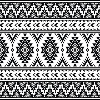 Aztek geometrik kusursuz etnik model. Halk monokrom tarzı. Tekstil tasarımı, kumaş, kıyafet, perde, halı, batik, süs, duvar kağıdı, arkaplan, ambalaj, kağıt için şablon baskısı.