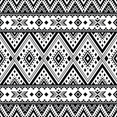 Geometrik etnik oryantal model geleneksel. Siyah ve beyaz renkler. Aztek stili nakış, soyut vektör çizimi. Tekstil, kumaş, kıyafet, perde, halı, batik, ambalaj tasarımı.