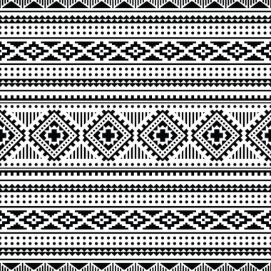 Kumaş izi için kusursuz etnik model vektör tasarımı. Geometrik soyut sanat. Kabile şablonunun tasviri. Siyah ve beyaz renkler.