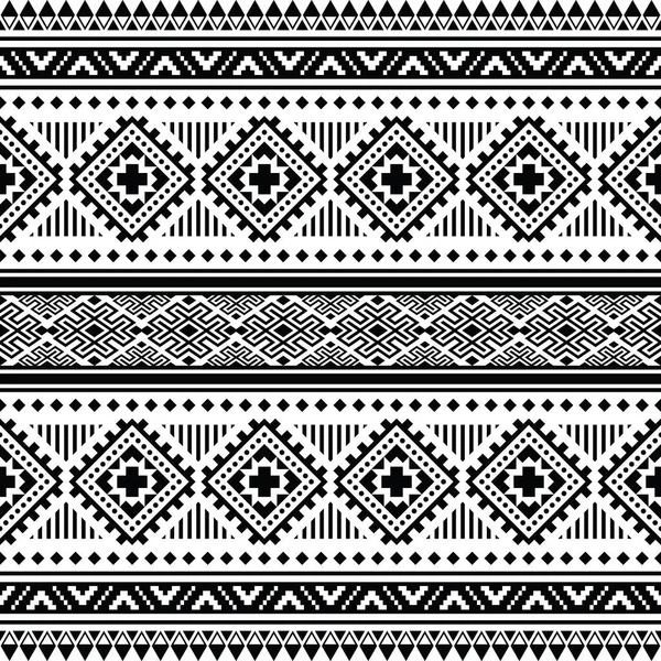 シームレスな民族パターン ナバホ語とアステカ語の部族スタイルのベクトルイラスト 生地の印刷のための幾何学的な抽象的なテクスチャデザイン 白と黒 — ストックベクタ