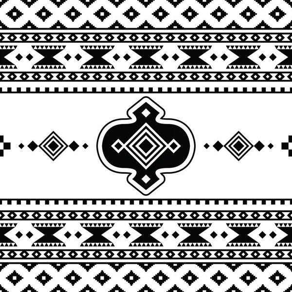 民族几何的美洲原住民图案设计 用于面料印刷和装饰 阿兹特克风格的部落无缝条纹图案 黑色和白色 — 图库矢量图片