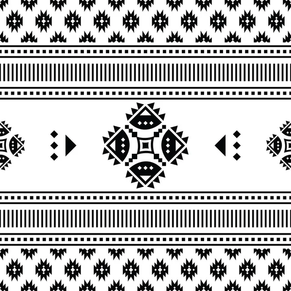 用于纺织品和装饰的无缝背景设计 民族几何图案 边境装饰 美洲原住民 纳瓦霍人 阿兹特克人和墨西哥人 黑色和白色 — 图库矢量图片