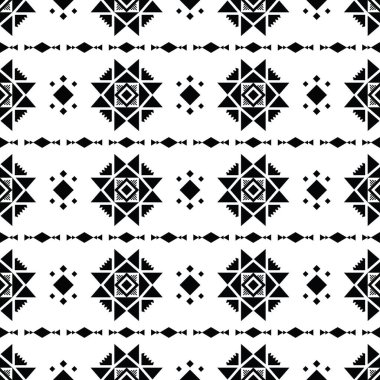 Siyah ve beyaz renkli kabile Aztek geometrik çizgili desen. Amerikan Yerlisi 'nin güdüsü olan kusursuz etnik düzen. Tekstil şablonu ve baskı kumaşı için tasarım.