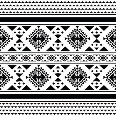 Seamless ethnic pattern in Aztec and Navajo style. Abstract unique tribal geometric shape design for textile template and ornament. Black and white colors. clipart