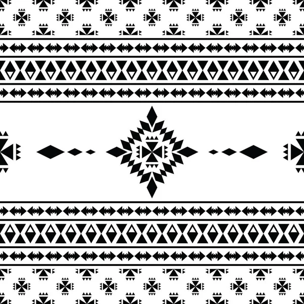 用于印刷的民族几何艺术 传统的无缝抽象模式 阿兹特克和纳瓦霍部落风格的纺织品模板和装饰品设计 黑色和白色 — 图库矢量图片