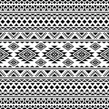 Etnik geometrik soyut arkaplan. Kabile Navajo 'sunun kusursuz deseni. Siyah ve beyaz renkler. Tekstil şablonları, kumaş, giysi, perde, halı, süs, duvar kağıdı, arkaplan, ambalaj için tasarım.